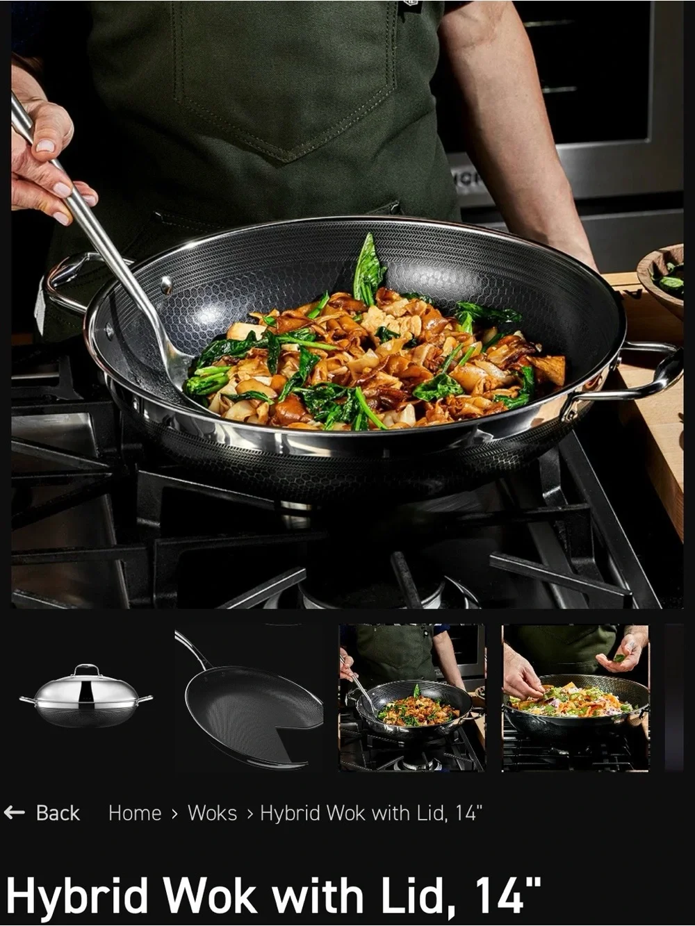HexClad Stainless Steel Nonstick Wok with Lid - Silver